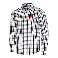 Men's Antigua Black/White Baltimore Orioles Tending Woven Tri-Blend Long Sleeve Button-Down Shirt