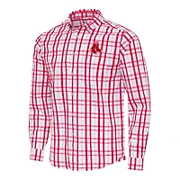 Men's Antigua Red/Gray Boston Red Sox Tending Woven Tri-Blend Long Sleeve Button-Down Shirt