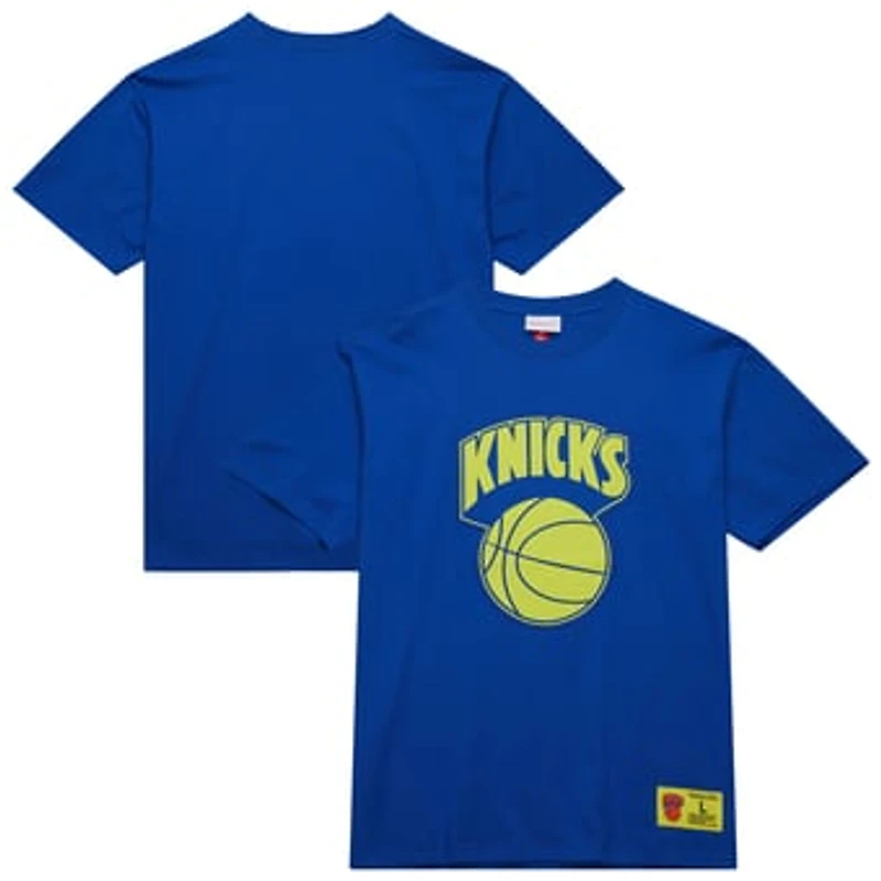 Men's Mitchell & Ness Blue New York Knicks Hardwood Classics Neon Nights Premium T-Shirt