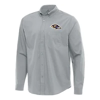 Men's Antigua Gray Baltimore Ravens Flight Woven Tri-Blend Long Sleeve Button-Down Shirt
