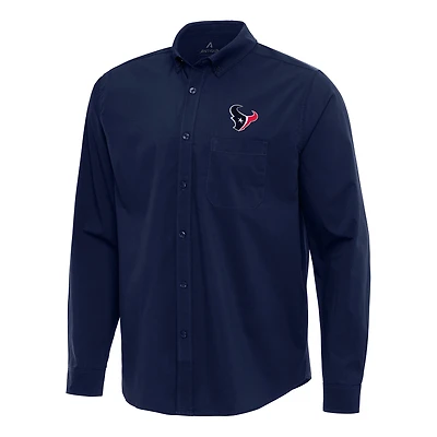 Men's Antigua Navy Houston Texans Flight Woven Tri-Blend Long Sleeve Button-Down Shirt