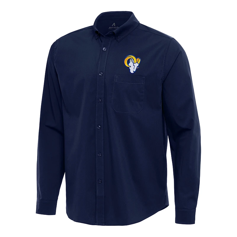Men's Antigua Navy Los Angeles Rams Flight Woven Tri-Blend Long Sleeve Button-Down Shirt