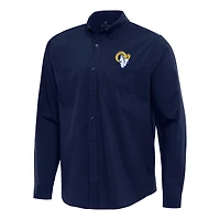 Men's Antigua Navy Los Angeles Rams Flight Woven Tri-Blend Long Sleeve Button-Down Shirt