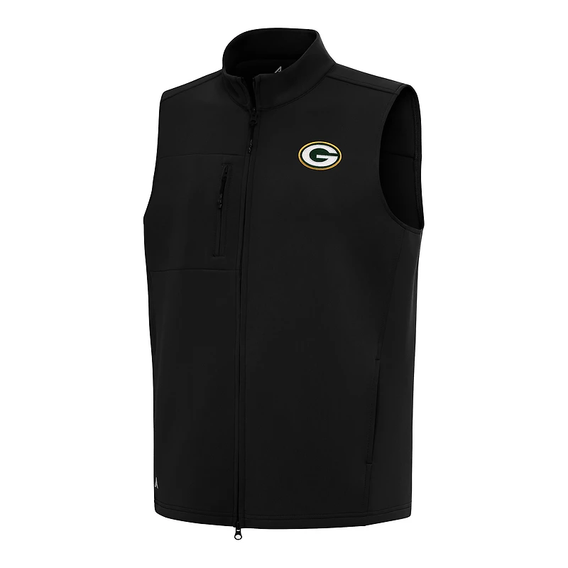 Men's Antigua Black Green Bay Packers Demand Full-Zip Vest
