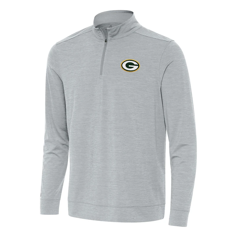 Men's Antigua Heather Gray Green Bay Packers Bright Quarter-Zip Top