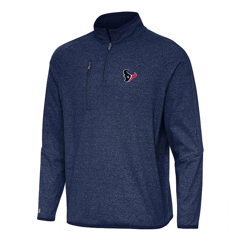 Men's Antigua Heather Navy Houston Texans Certain Tri-Blend Quarter-Zip Top