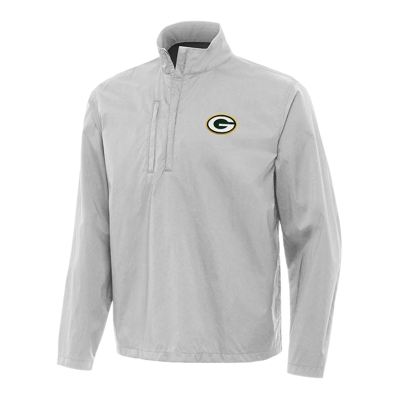 Men's Antigua Gray Green Bay Packers Brisk Quarter-Zip Pullover Jacket