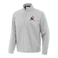 Men's Antigua Gray Cleveland Browns Brisk Quarter-Zip Pullover Jacket