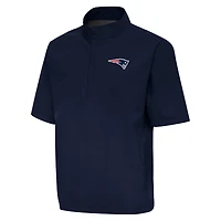 Men's Antigua Navy New England Patriots Brisk Short Sleeve Quarter-Zip Windshirt