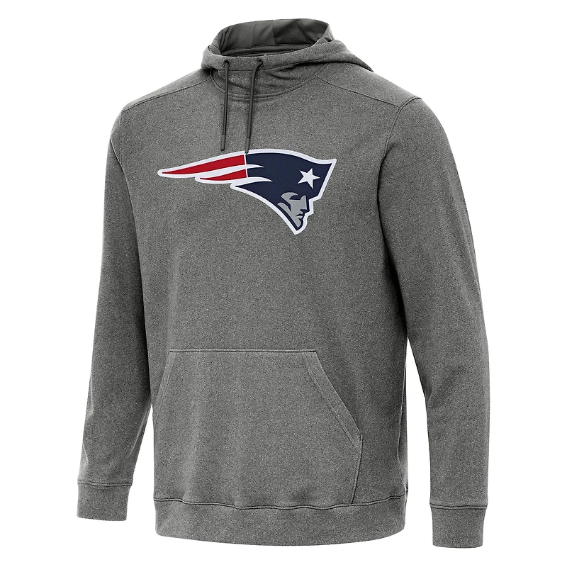 Men's Antigua Heather Black New England Patriots Cloud Pullover Hoodie