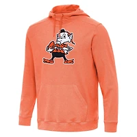 Men's Antigua Heather Orange Cleveland Browns Cloud Pullover Hoodie