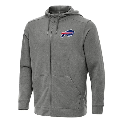 Men's Antigua Heather Black Buffalo Bills Effortless Full-Zip Hoodie