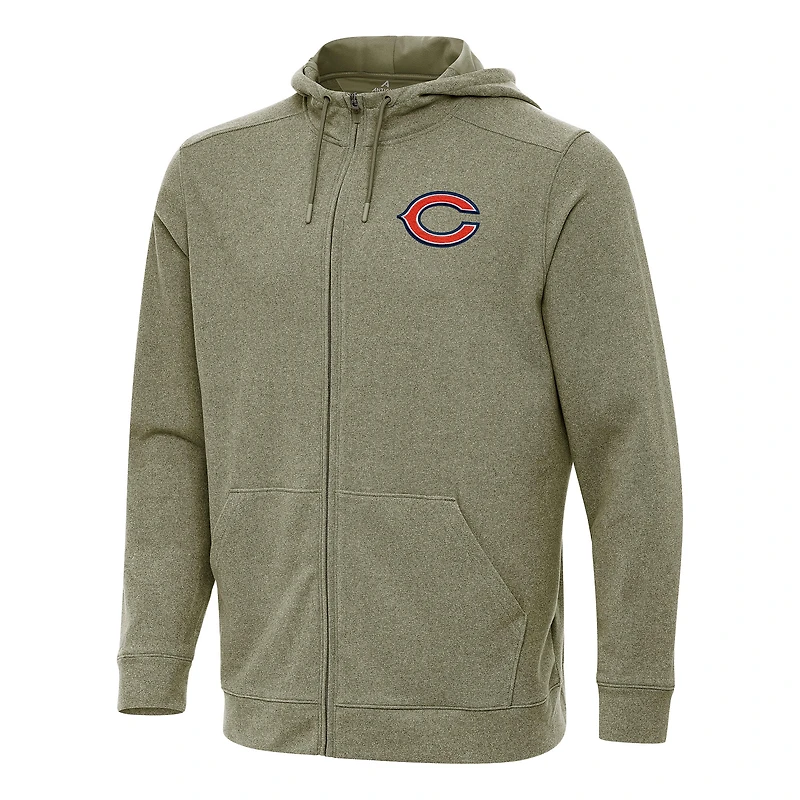 Men's Antigua Olive Chicago Bears Effortless Full-Zip Hoodie