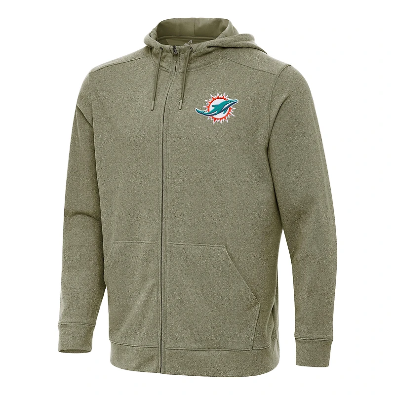 Men's Antigua Olive Miami Dolphins Effortless Full-Zip Hoodie