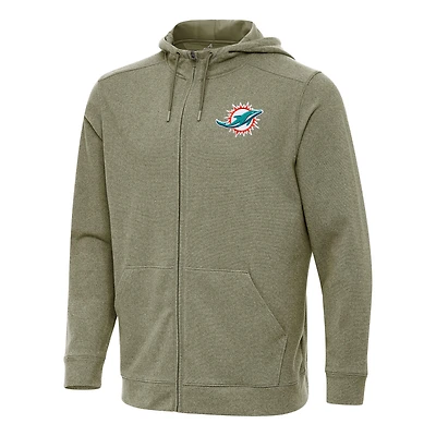 Men's Antigua Olive Miami Dolphins Effortless Full-Zip Hoodie