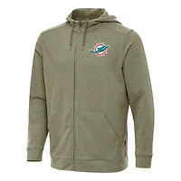 Men's Antigua Olive Miami Dolphins Effortless Full-Zip Hoodie