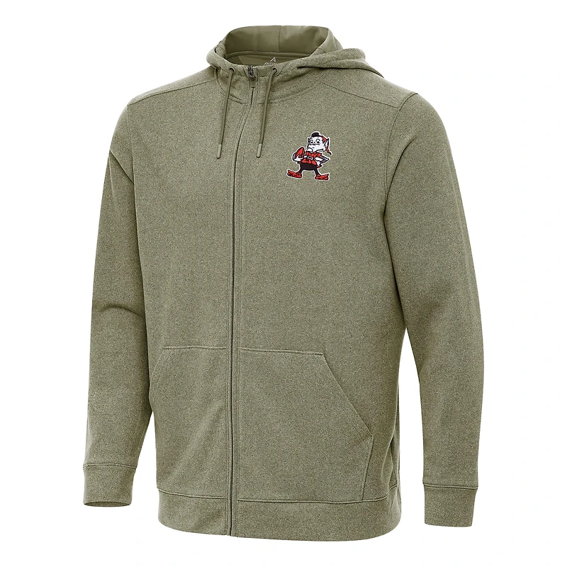Men's Antigua Olive Cleveland Browns Effortless Full-Zip Hoodie