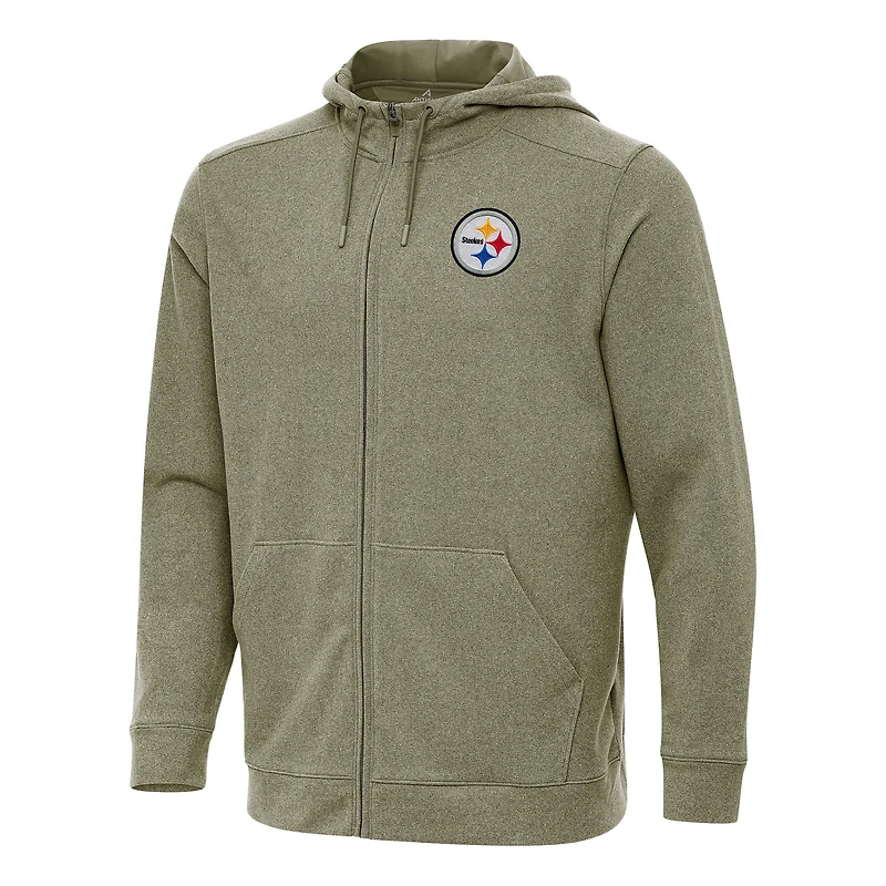 Men's Antigua Olive Pittsburgh Steelers Effortless Full-Zip Hoodie