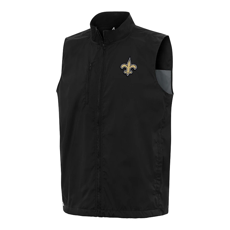 Men's Antigua Black New Orleans Saints Brisk Full-Zip Vest
