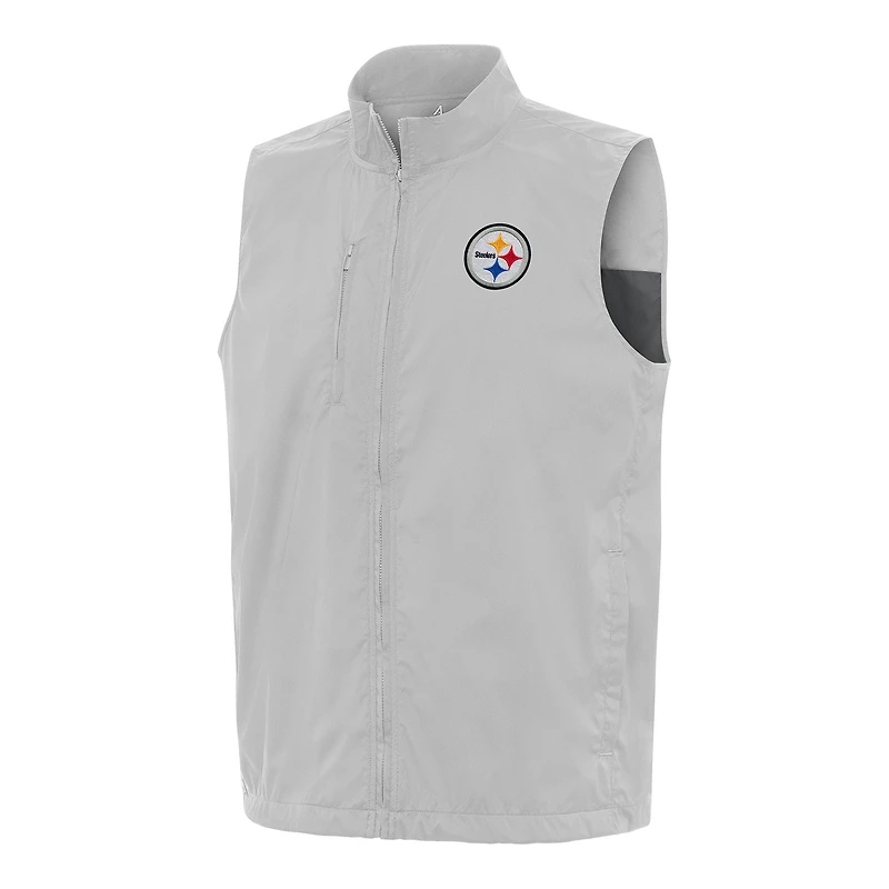 Men's Antigua Gray Pittsburgh Steelers Brisk Full-Zip Vest