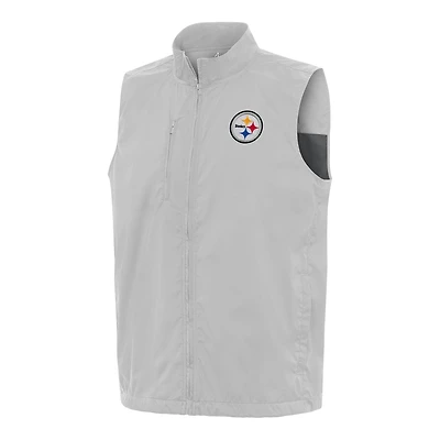 Men's Antigua Gray Pittsburgh Steelers Brisk Full-Zip Vest