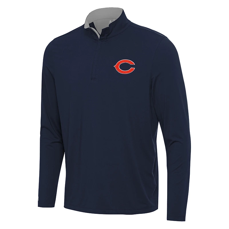 Men's Antigua Navy/Gray Chicago Bears Content Quarter-Zip Pullover Top