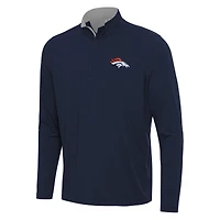 Men's Antigua Navy/Gray Denver Broncos Content Quarter-Zip Pullover Top