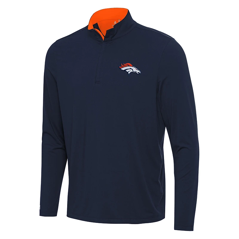 Men's Antigua Navy/Orange Denver Broncos Content Quarter-Zip Pullover Top