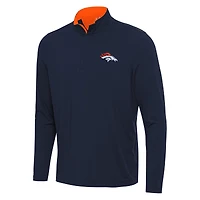 Men's Antigua Navy/Orange Denver Broncos Content Quarter-Zip Pullover Top