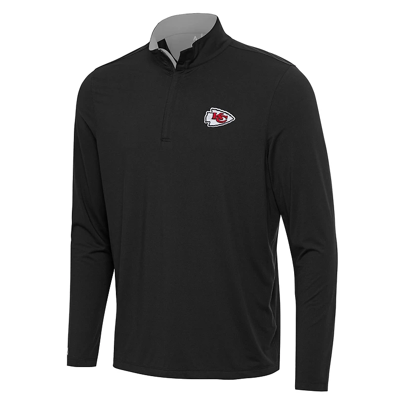 Men's Antigua Black/Gray Kansas City Chiefs Content Quarter-Zip Pullover Top