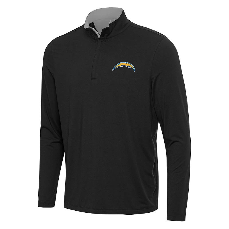 Men's Antigua Black/Gray Los Angeles Chargers Content Quarter-Zip Pullover Top