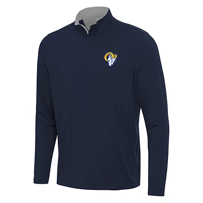 Men's Antigua Navy/Gray Los Angeles Rams Content Quarter-Zip Pullover Top
