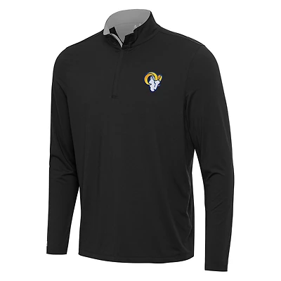 Men's Antigua Black/Gray Los Angeles Rams Content Quarter-Zip Pullover Top