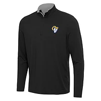 Men's Antigua Black/Gray Los Angeles Rams Content Quarter-Zip Pullover Top