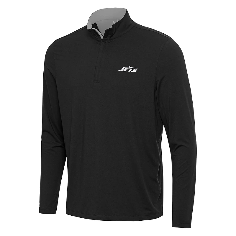 Men's Antigua Black/Gray New York Jets Content Quarter-Zip Pullover Top