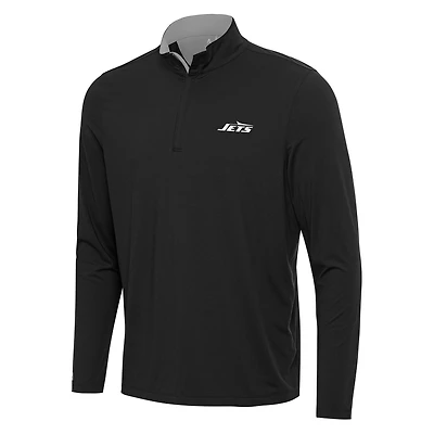Men's Antigua Black/Gray New York Jets Content Quarter-Zip Pullover Top