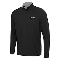 Men's Antigua Black/Gray New York Jets Content Quarter-Zip Pullover Top