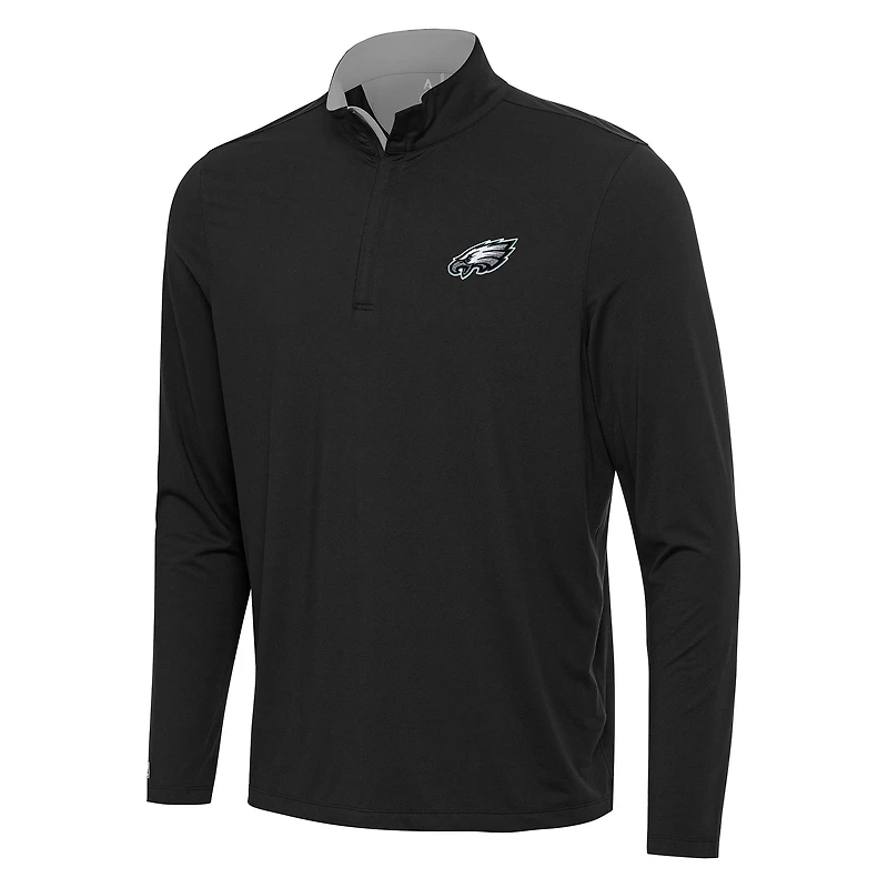 Men's Antigua Black/Gray Philadelphia Eagles Content Quarter-Zip Pullover Top