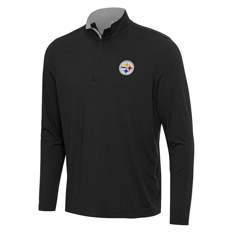 Men's Antigua Black/Gray Pittsburgh Steelers Content Quarter-Zip Pullover Top