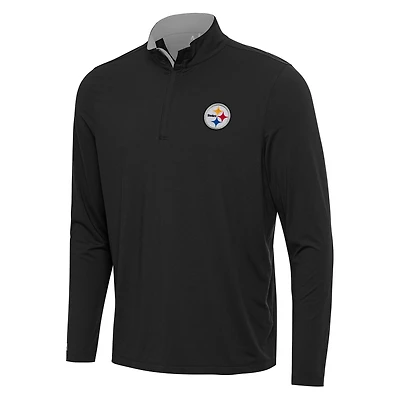 Men's Antigua Black/Gray Pittsburgh Steelers Content Quarter-Zip Pullover Top