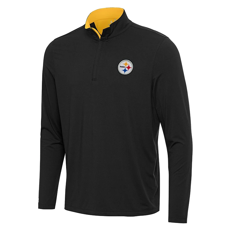 Men's Antigua Black/Gold Pittsburgh Steelers Content Quarter-Zip Pullover Top