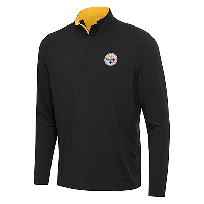 Men's Antigua Black/Gold Pittsburgh Steelers Content Quarter-Zip Pullover Top