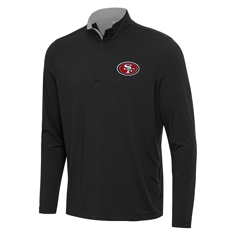Men's Antigua Black/Gray San Francisco 49ers Content Quarter-Zip Pullover Top
