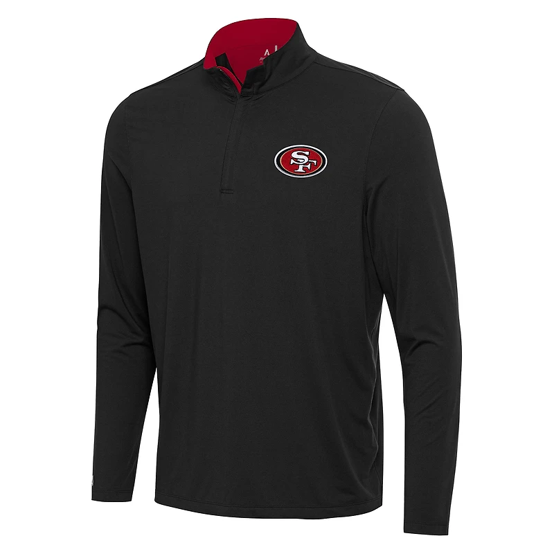 Men's Antigua Black/Scarlet San Francisco 49ers Content Quarter-Zip Pullover Top