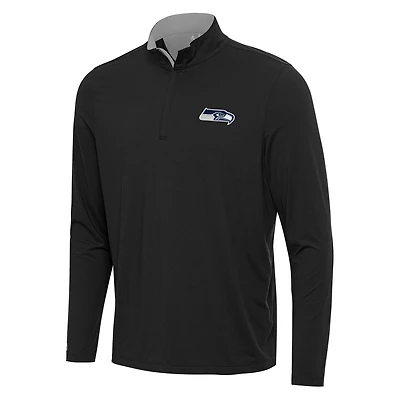Men's Antigua Black/Gray Seattle Seahawks Content Quarter-Zip Pullover Top