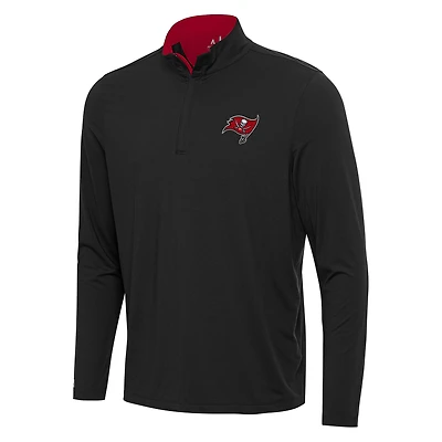 Men's Antigua Black/Red Tampa Bay Buccaneers Content Quarter-Zip Pullover Top