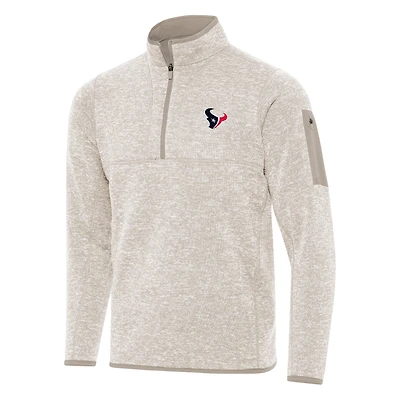 Men's Antigua Oatmeal Houston Texans Fortune Quarter-Zip Pullover Jacket