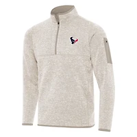 Men's Antigua Oatmeal Houston Texans Fortune Quarter-Zip Pullover Jacket