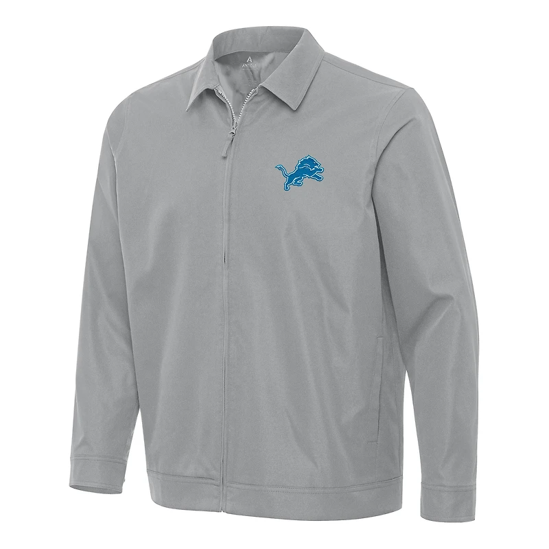 Men's Antigua Gray Detroit Lions Pivot Full-Zip Jacket