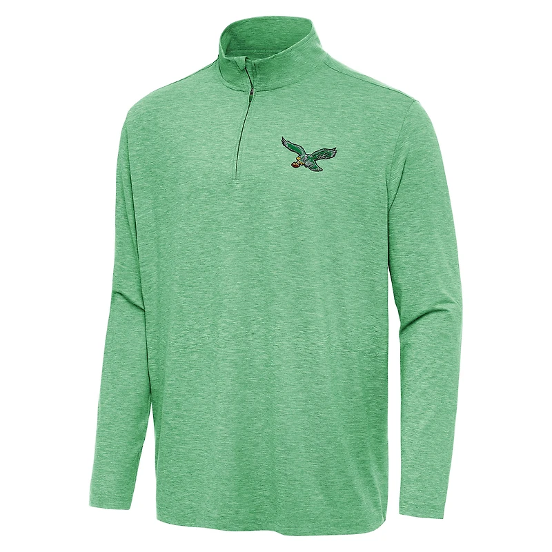 Men's Antigua Heather Kelly Green Philadelphia Eagles Hunk Quarter-Zip Jacket